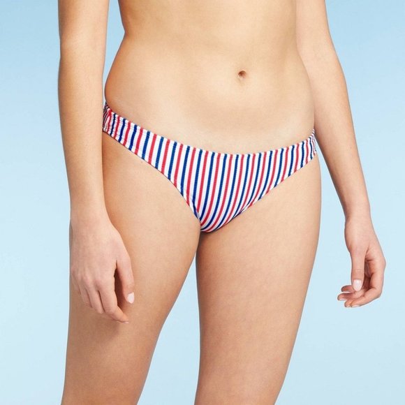 Juniors' Ribbed Cheeky Bikini Botto - Xhilaration™ Red/White/Blue Stripe M (4-6) - Picture 1 of 4